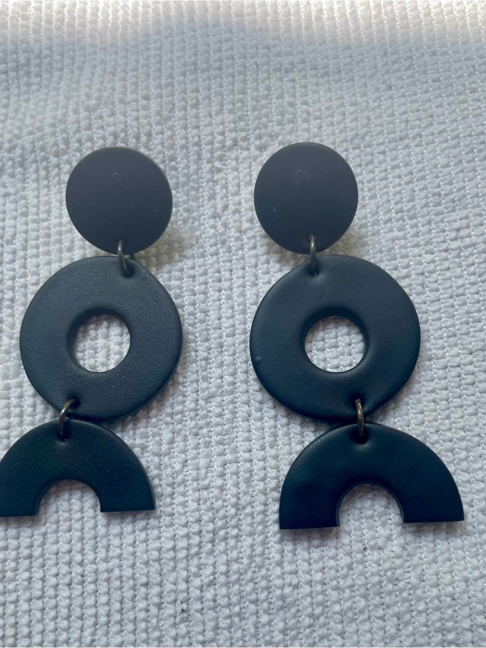 Matte Black Geometric Polymer Clay Drop Earrings